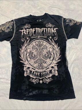 Raw State Vintage Y2K Black Goth Grunge Graphic T Shirt Size XL